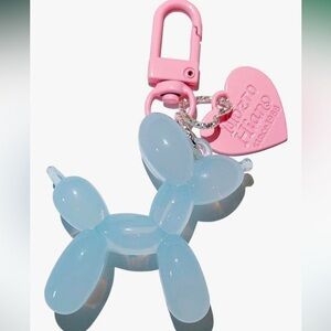 Baby blue ballon dog purse keychain clip on charm with pink heart New!